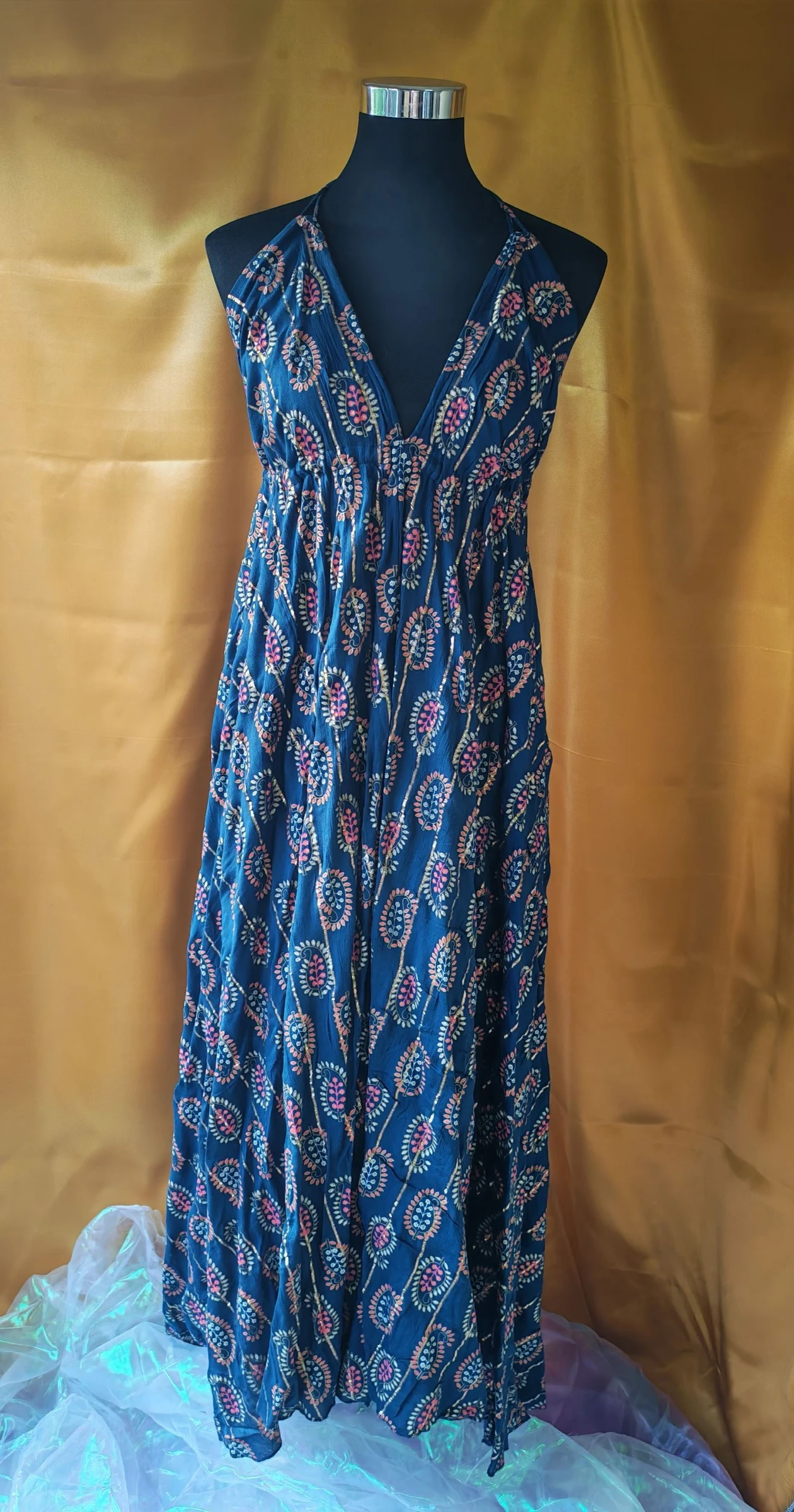 Vestido largo estampado azul